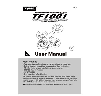 [RC102]English instruction manual SYMA TF1001 RC Helicopter Spare Parts