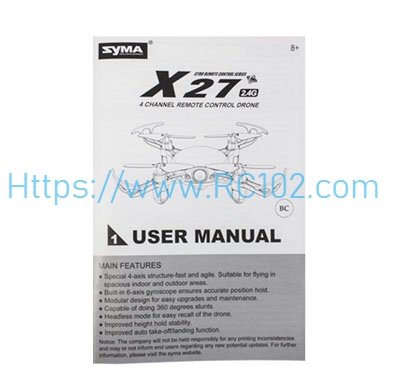 [RC102] User Manual Syma X27 RC Quadcopter Spare Parts